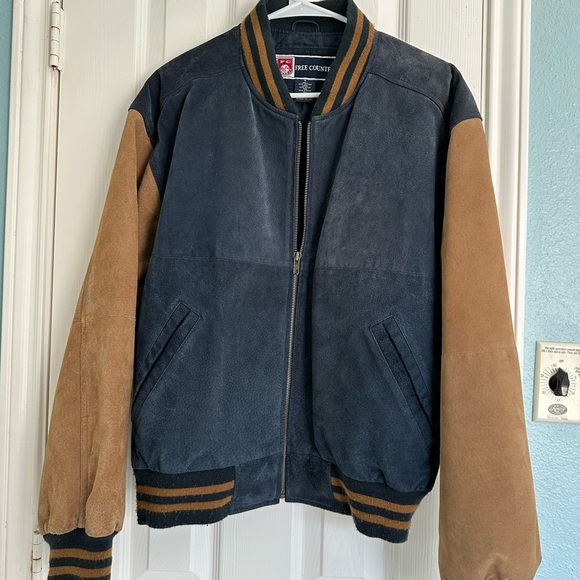 Free Country Other - Vintage 90’s Free Country Suede Varsity Jacket Size M Blue Tan